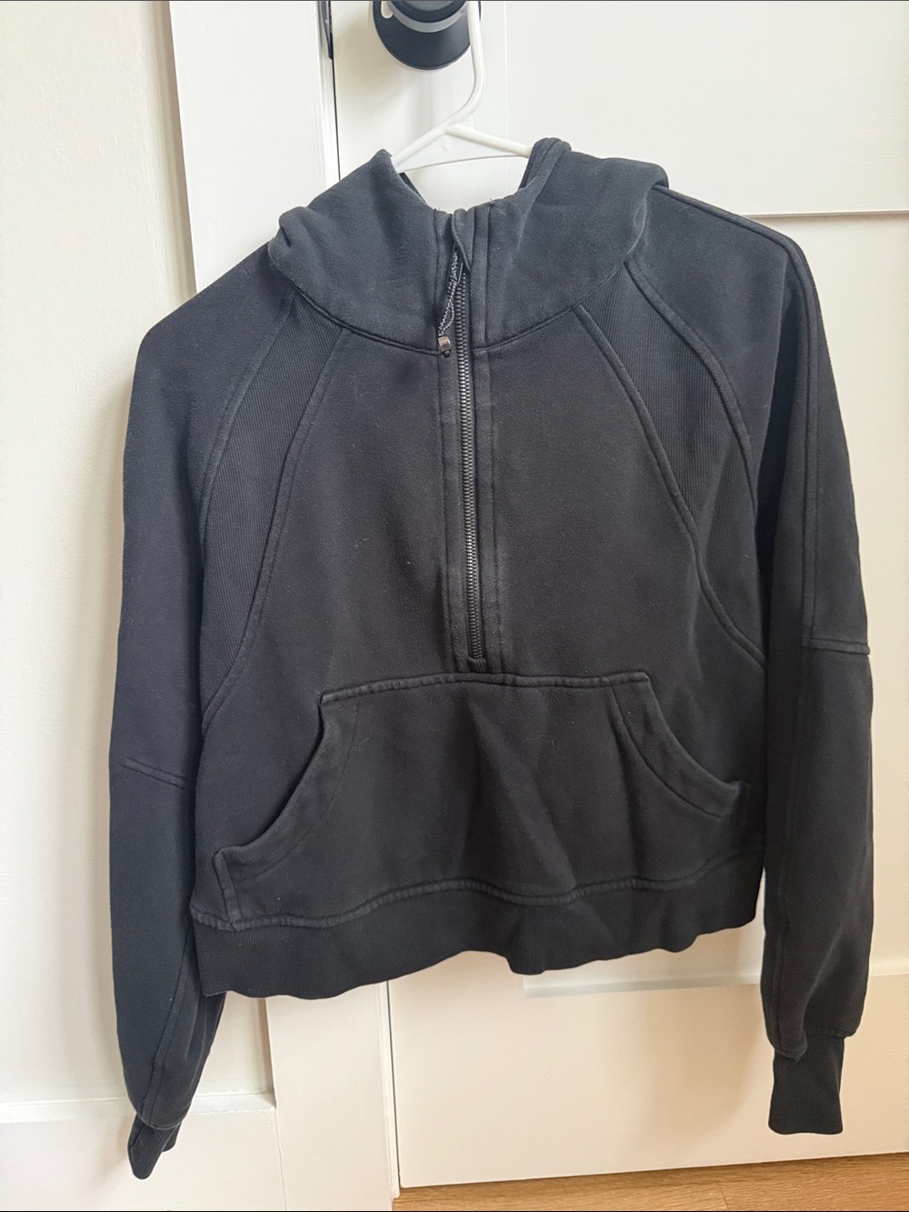 Women’s Black Scuba Cropped Half-Zip Hooded Sweatshirt